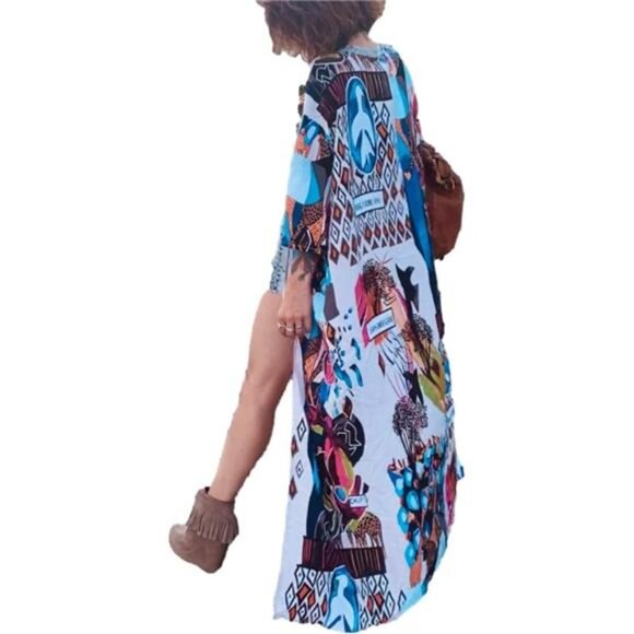 Over Sized Kimonos Women's Geometry Print Rayon Kimonos for Summer Loose Open - Picture 2 of 7